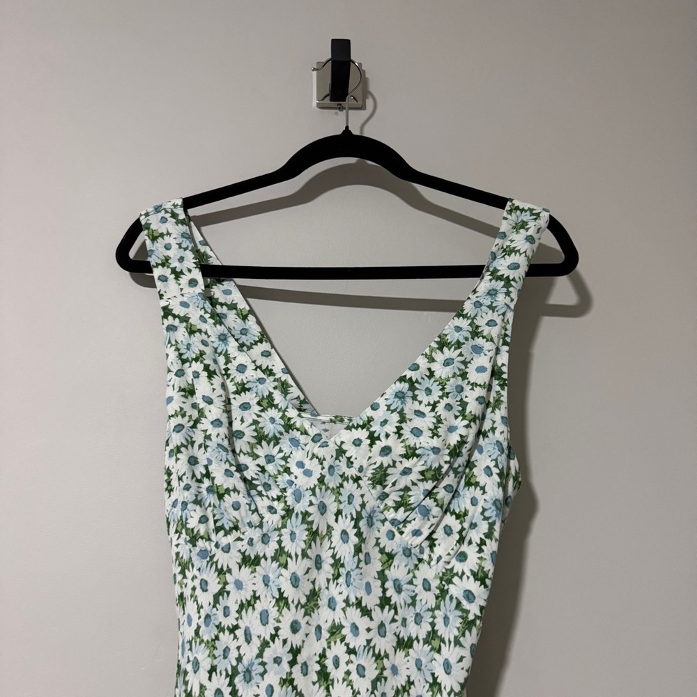Reformation Beauden Sleeveless V Neck Crepe Midi Dress White Green Floral M - Picture 3 of 9